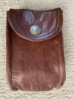 Brown Leather Pouch with Buffalo Head Nickle Snap Closure, Belt Loop on the Back